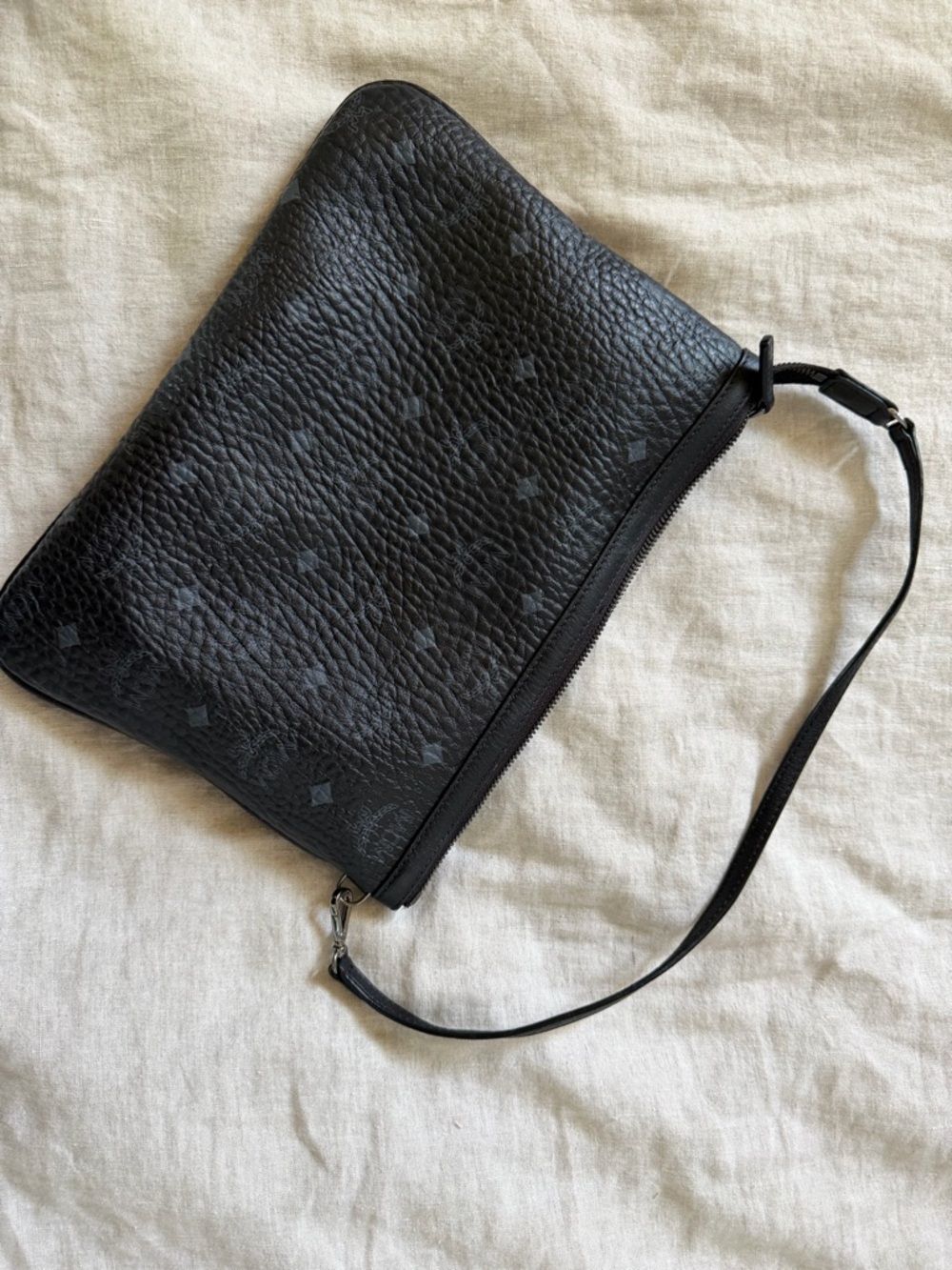 MCM Black Leather Shoulder Bag with Subtle Monogram - Picture 16 of 16